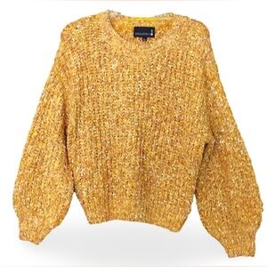 Broadway 38 Multi-texture woven knit balloon sleeve sweater dark yellow Sz Large